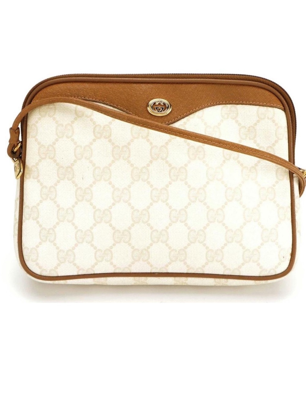 Gucci Cream and Brown Supreme Monogram Crossbody Bag